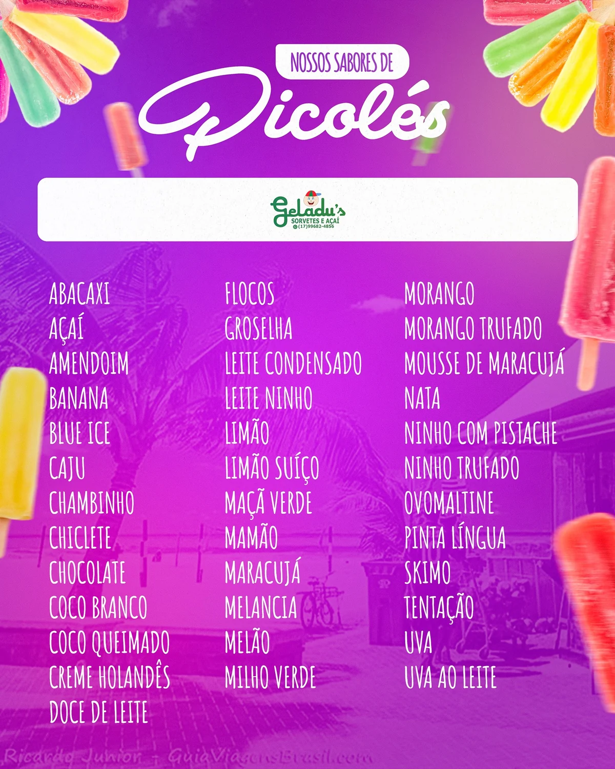 Cardápio de picolés — Geladu’s Sorvetes e Açaí